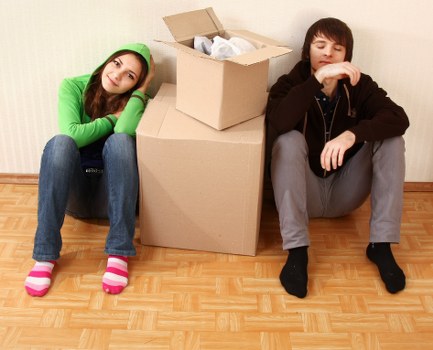 Moving van and packed boxes ready for a house removal in Shirley