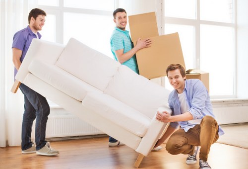 Packed boxes and furniture ready for transport during a Shirley house move