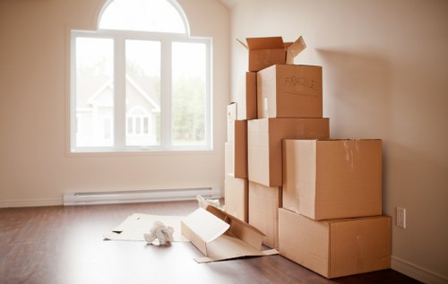 Office furniture being moved through a Shirley commercial property
